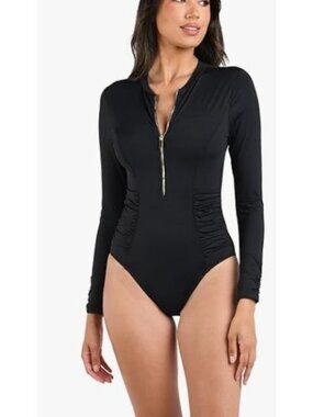 La Blanca Swim SPF 50 Size 1X Long Sleeve Paddlesuit Black NWT $140 Pockets